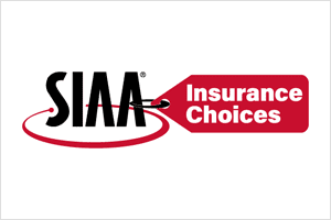 A red and white logo for siaa insurance choices.