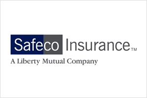 A white and blue logo of safeco insurance.